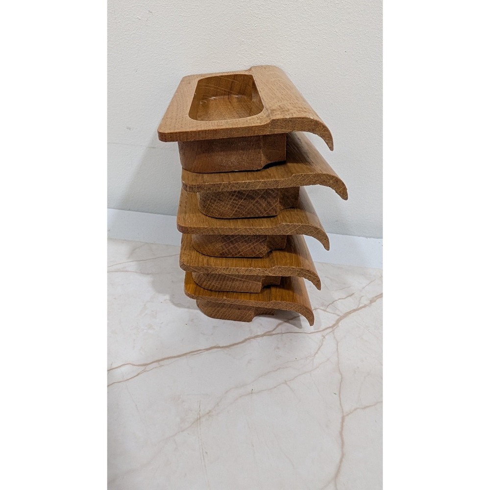 Vintage Solid Oak Recessed Drawer Pulls Set of 5 Mid Century Wood Handles 4x2.25 - Picture 4 of 6